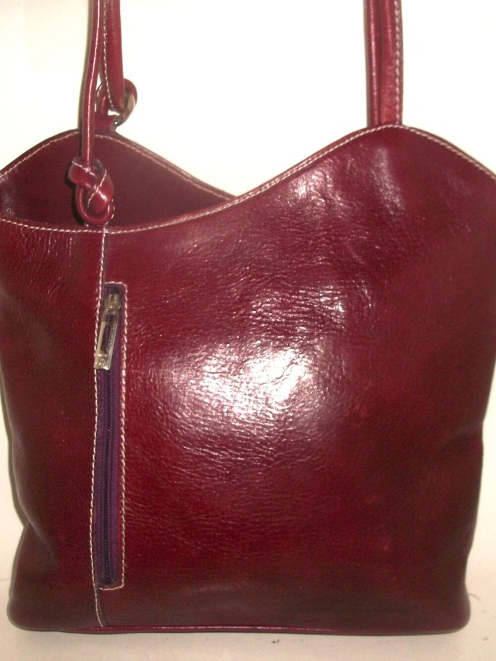 Vintage '90's Asymmetrical Top-Zip Burgundy Leather Italian Shoulder Bag